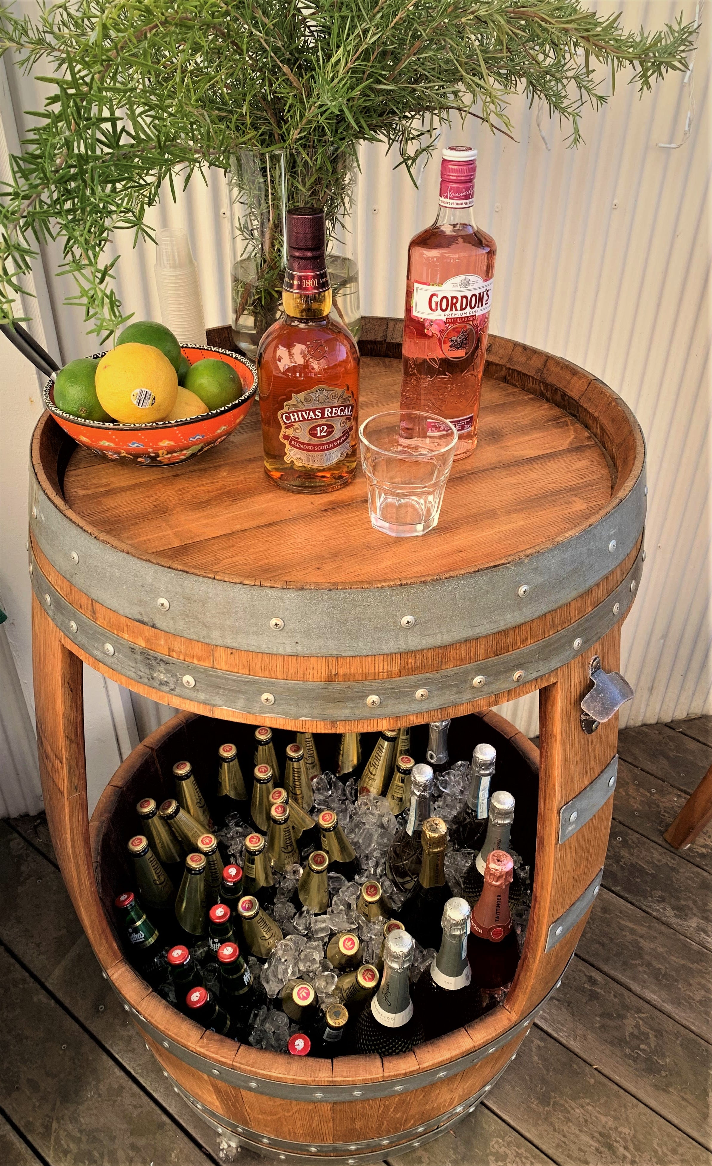 Wine barrel bar cart sale